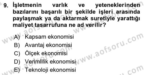 Yönetim ve Organizasyon Dersi 2021 - 2022 Yılı (Final) Dönem Sonu Sınav Soruları 9. Soru