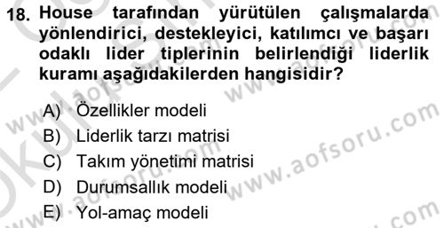 Yönetim ve Organizasyon Dersi 2021 - 2022 Yılı Yaz Okulu Sınav Soruları 18. Soru