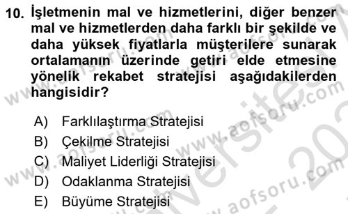 Yönetim ve Organizasyon Dersi 2023 - 2024 Yılı (Final) Dönem Sonu Sınav Soruları 10. Soru
