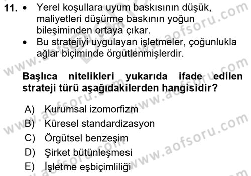 Yönetim ve Organizasyon Dersi 2023 - 2024 Yılı (Final) Dönem Sonu Sınav Soruları 11. Soru