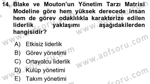 Yönetim ve Organizasyon Dersi 2023 - 2024 Yılı (Final) Dönem Sonu Sınav Soruları 14. Soru