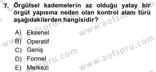 Yönetim ve Organizasyon Dersi 2023 - 2024 Yılı (Final) Dönem Sonu Sınav Soruları 7. Soru