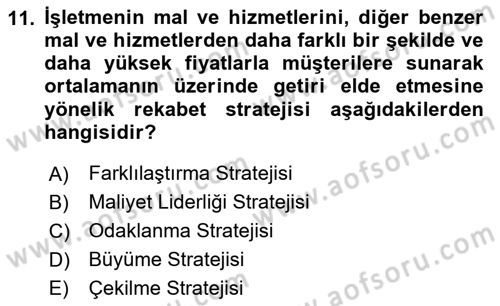 Yönetim ve Organizasyon Dersi 2023 - 2024 Yılı Yaz Okulu Sınav Soruları 11. Soru