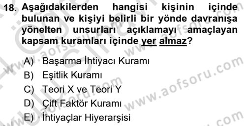 Yönetim ve Organizasyon Dersi 2023 - 2024 Yılı Yaz Okulu Sınav Soruları 18. Soru