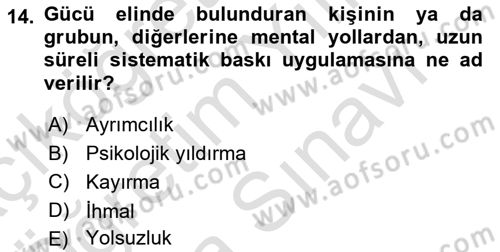 Yönetim ve Organizasyon Dersi 2024 - 2025 Yılı (Vize) Ara Sınav Soruları 14. Soru