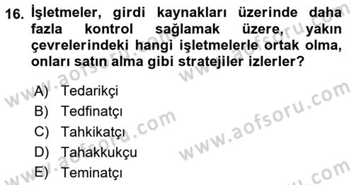 Yönetim ve Organizasyon Dersi 2024 - 2025 Yılı (Vize) Ara Sınav Soruları 16. Soru
