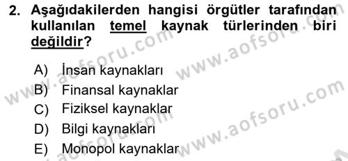 Yönetim ve Organizasyon Dersi 2024 - 2025 Yılı (Vize) Ara Sınav Soruları 2. Soru