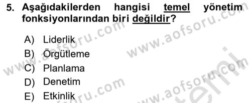 Yönetim ve Organizasyon Dersi 2024 - 2025 Yılı (Vize) Ara Sınav Soruları 5. Soru