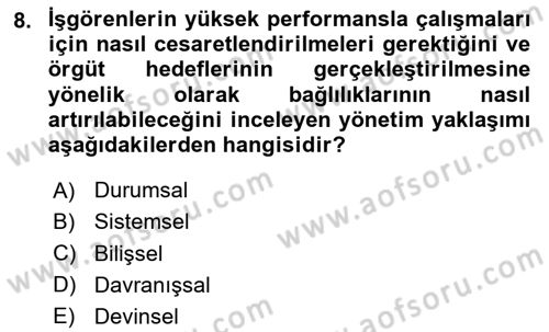 Yönetim ve Organizasyon Dersi 2024 - 2025 Yılı (Vize) Ara Sınav Soruları 8. Soru