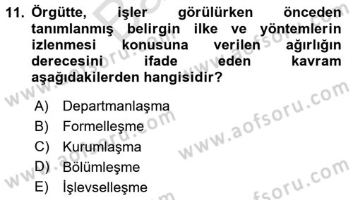 Yönetim ve Organizasyon Dersi 2024 - 2025 Yılı (Final) Dönem Sonu Sınav Soruları 11. Soru
