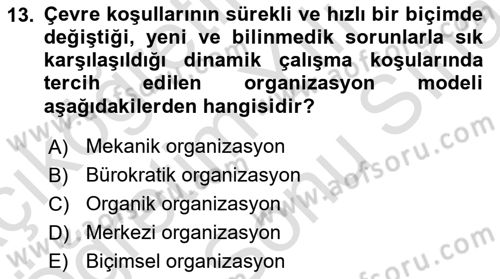 Yönetim ve Organizasyon Dersi 2024 - 2025 Yılı (Final) Dönem Sonu Sınav Soruları 13. Soru