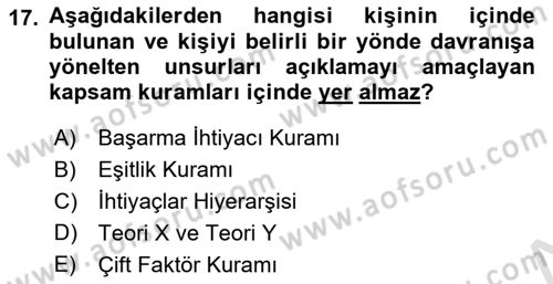 Yönetim ve Organizasyon Dersi 2024 - 2025 Yılı (Final) Dönem Sonu Sınav Soruları 17. Soru