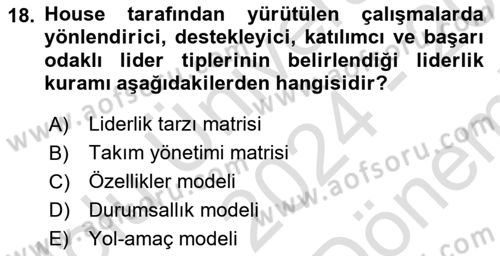 Yönetim ve Organizasyon Dersi 2024 - 2025 Yılı (Final) Dönem Sonu Sınav Soruları 18. Soru
