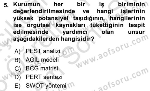Yönetim ve Organizasyon Dersi 2024 - 2025 Yılı (Final) Dönem Sonu Sınav Soruları 5. Soru