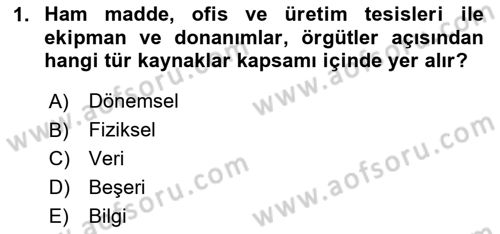 Yönetim ve Organizasyon Dersi 2025 - 2026 Yılı (Vize) Ara Sınav Soruları 1. Soru