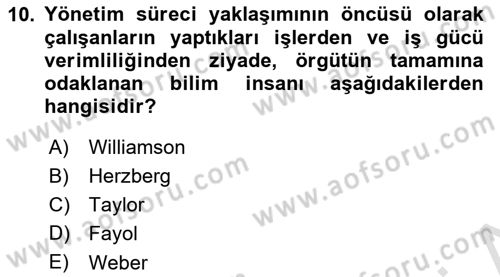 Yönetim ve Organizasyon Dersi 2025 - 2026 Yılı (Vize) Ara Sınav Soruları 10. Soru