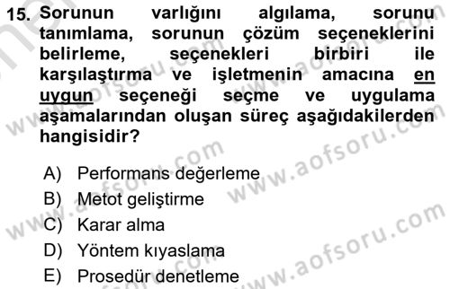 Yönetim ve Organizasyon Dersi 2025 - 2026 Yılı (Vize) Ara Sınav Soruları 15. Soru