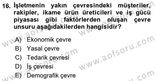 Yönetim ve Organizasyon Dersi 2025 - 2026 Yılı (Vize) Ara Sınav Soruları 16. Soru