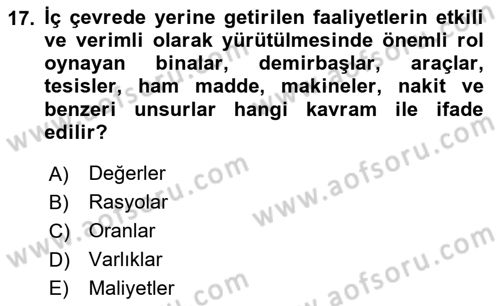 Yönetim ve Organizasyon Dersi 2025 - 2026 Yılı (Vize) Ara Sınav Soruları 17. Soru