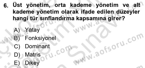 Yönetim ve Organizasyon Dersi 2025 - 2026 Yılı (Vize) Ara Sınav Soruları 6. Soru