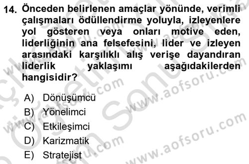 Yönetim ve Organizasyon Dersi 2025 - 2026 Yılı (Final) Dönem Sonu Sınav Soruları 14. Soru