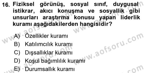 Yönetim ve Organizasyon Dersi 2025 - 2026 Yılı (Final) Dönem Sonu Sınav Soruları 16. Soru