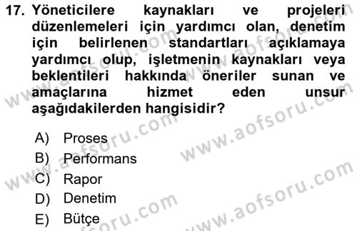 Yönetim ve Organizasyon Dersi 2025 - 2026 Yılı (Final) Dönem Sonu Sınav Soruları 17. Soru