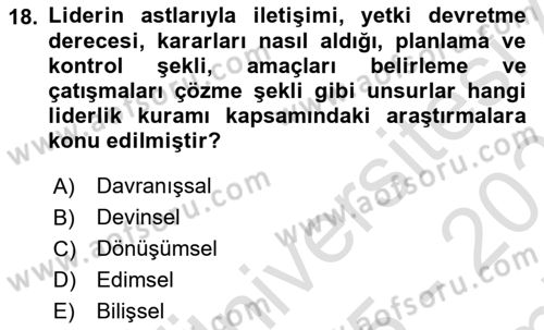 Yönetim ve Organizasyon Dersi 2025 - 2026 Yılı (Final) Dönem Sonu Sınav Soruları 18. Soru