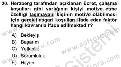 Yönetim ve Organizasyon Dersi 2025 - 2026 Yılı (Final) Dönem Sonu Sınav Soruları 20. Soru