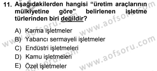 İşletme İlkeleri Dersi 2012 - 2013 Yılı (Vize) Ara Sınavı 11. Soru