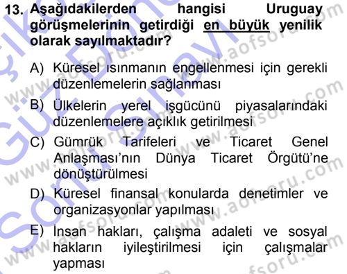 İşletme İlkeleri Dersi 2012 - 2013 Yılı (Final) Dönem Sonu Sınav Soruları 13. Soru