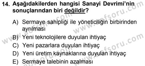 İşletme İlkeleri Dersi 2012 - 2013 Yılı (Final) Dönem Sonu Sınav Soruları 14. Soru