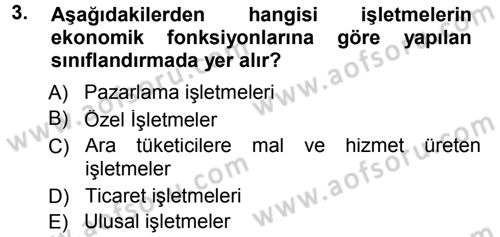 İşletme İlkeleri Dersi 2012 - 2013 Yılı (Final) Dönem Sonu Sınav Soruları 3. Soru