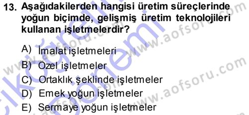 İşletme İlkeleri Dersi 2013 - 2014 Yılı (Vize) Ara Sınav Soruları 13. Soru