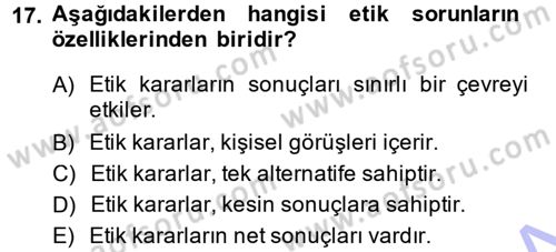 İşletme İlkeleri Dersi 2013 - 2014 Yılı (Vize) Ara Sınav Soruları 17. Soru
