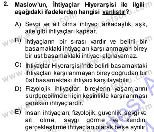 İşletme İlkeleri Dersi 2013 - 2014 Yılı (Vize) Ara Sınav Soruları 2. Soru