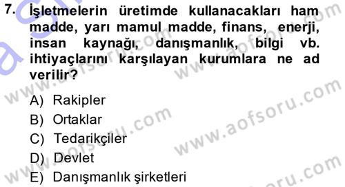 İşletme İlkeleri Dersi 2013 - 2014 Yılı (Vize) Ara Sınav Soruları 7. Soru