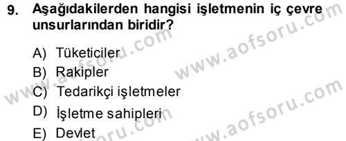 İşletme İlkeleri Dersi 2013 - 2014 Yılı (Vize) Ara Sınav Soruları 9. Soru