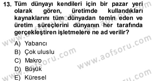 İşletme İlkeleri Dersi 2013 - 2014 Yılı (Final) Dönem Sonu Sınav Soruları 13. Soru