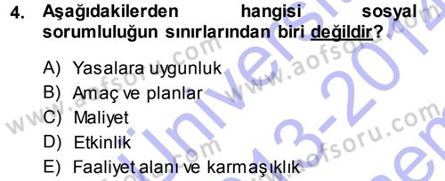 İşletme İlkeleri Dersi 2013 - 2014 Yılı (Final) Dönem Sonu Sınav Soruları 4. Soru