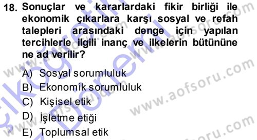 İşletme İlkeleri Dersi 2014 - 2015 Yılı (Vize) Ara Sınav Soruları 18. Soru
