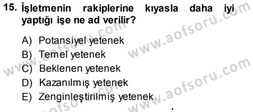 İşletme İlkeleri Dersi 2014 - 2015 Yılı (Final) Dönem Sonu Sınav Soruları 15. Soru