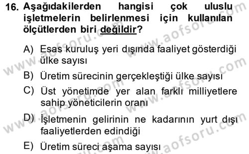 İşletme İlkeleri Dersi 2014 - 2015 Yılı (Final) Dönem Sonu Sınav Soruları 16. Soru