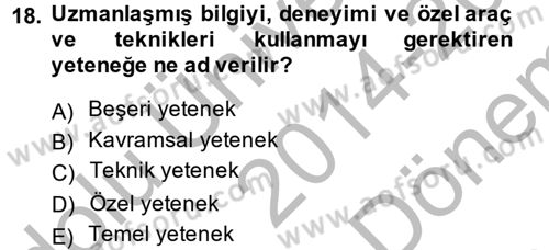 İşletme İlkeleri Dersi 2014 - 2015 Yılı (Final) Dönem Sonu Sınav Soruları 18. Soru