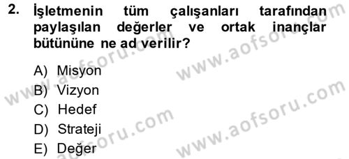 İşletme İlkeleri Dersi 2014 - 2015 Yılı (Final) Dönem Sonu Sınav Soruları 2. Soru