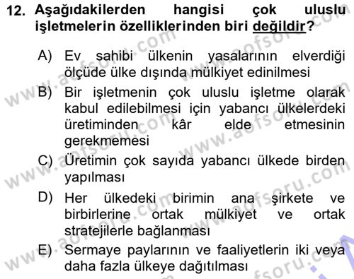 İşletme İlkeleri Dersi 2015 - 2016 Yılı (Vize) Ara Sınav Soruları 12. Soru