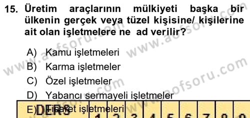 İşletme İlkeleri Dersi 2015 - 2016 Yılı (Vize) Ara Sınav Soruları 15. Soru