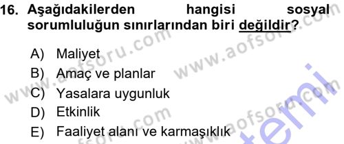 İşletme İlkeleri Dersi 2015 - 2016 Yılı (Vize) Ara Sınav Soruları 16. Soru