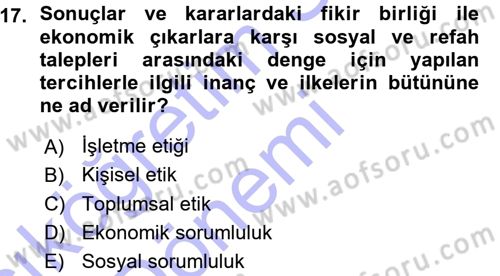 İşletme İlkeleri Dersi 2015 - 2016 Yılı (Vize) Ara Sınav Soruları 17. Soru