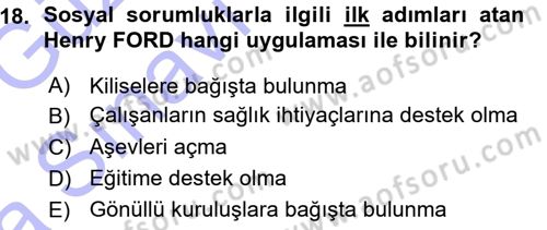 İşletme İlkeleri Dersi 2015 - 2016 Yılı (Vize) Ara Sınav Soruları 18. Soru